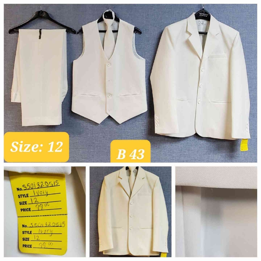 4 Piece Boys Suit | Brand:  Calla Collection | Color:  Ivory White | RRR Apparel